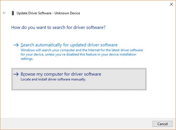 Click Browse my computer for driver software