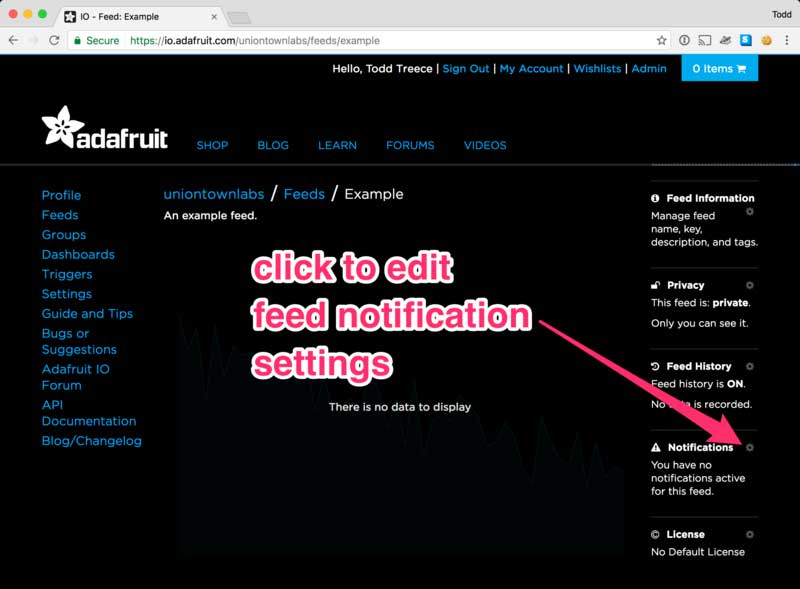 Click to Edit Feed Notification Settings