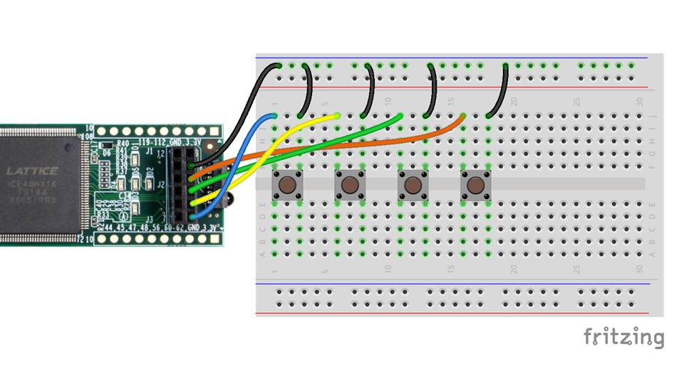 Pushbutton wiring to PMOD connector on iCEstick