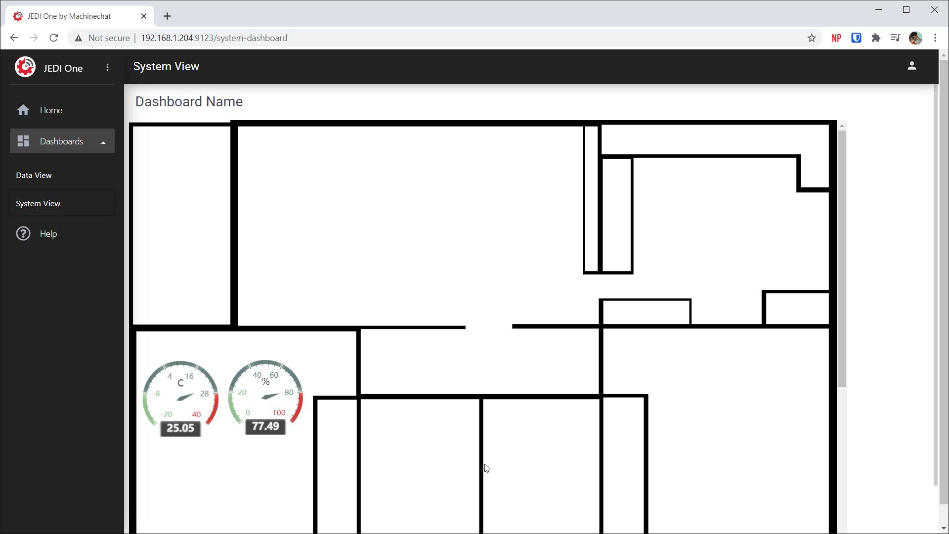 User view of floor plan and IoT data in Jedi One