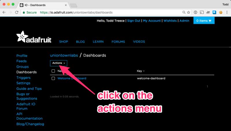 Click on the Actions Menu