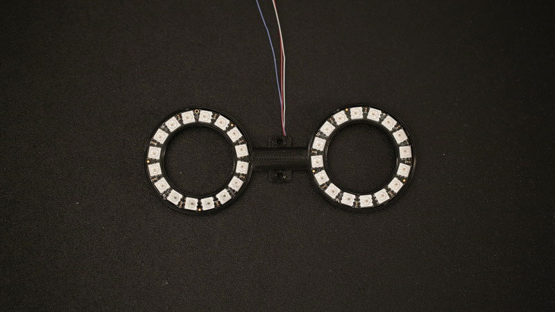 The NeoPixel rings are now installed into the housing