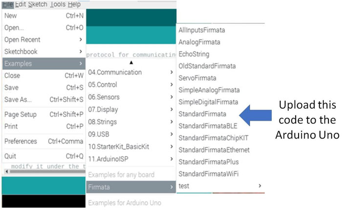 Upload the Standard Firmata software