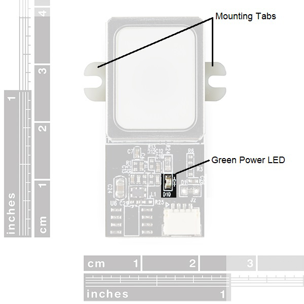 Scanner&rsquo;s size, mounting holes, and indicator