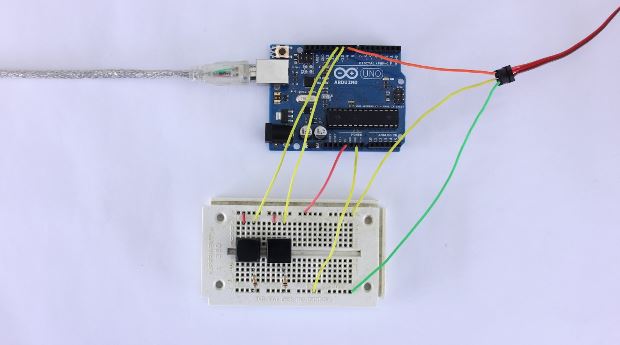 Arduino connected to the board